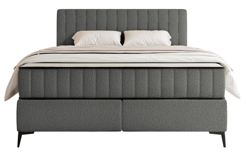 Kontinentalbett 160x200 cm Mufasso mit Stauraum, dunkelgrauer Bouclé-Stoff