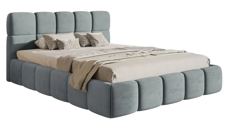 Gepolstertes Bett 180x200 cm Cloudy, grau, wasserabweisender, pflegeleichter Samtstoff