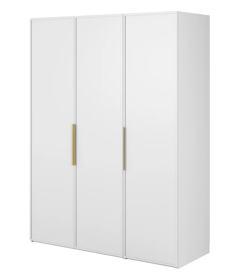 Drehtürenschrank Frame mit langer Kleiderstange und sieben Regalböden, 150 cm, Weiß