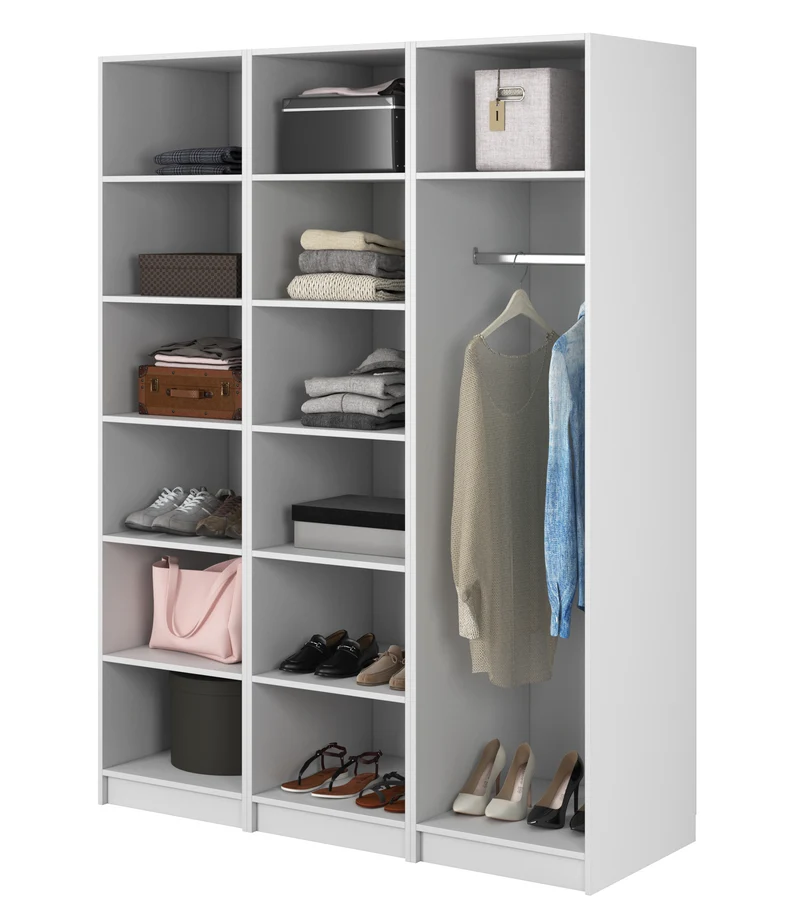 Drehtürenschrank Frame mit Kleiderstange und Regalen, 150 cm, Weiß
