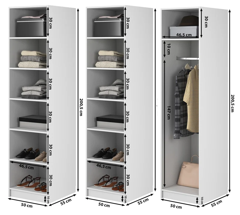 Drehtürenschrank Moonir mit Kleiderstange und Regalen 150 cm Schwarz