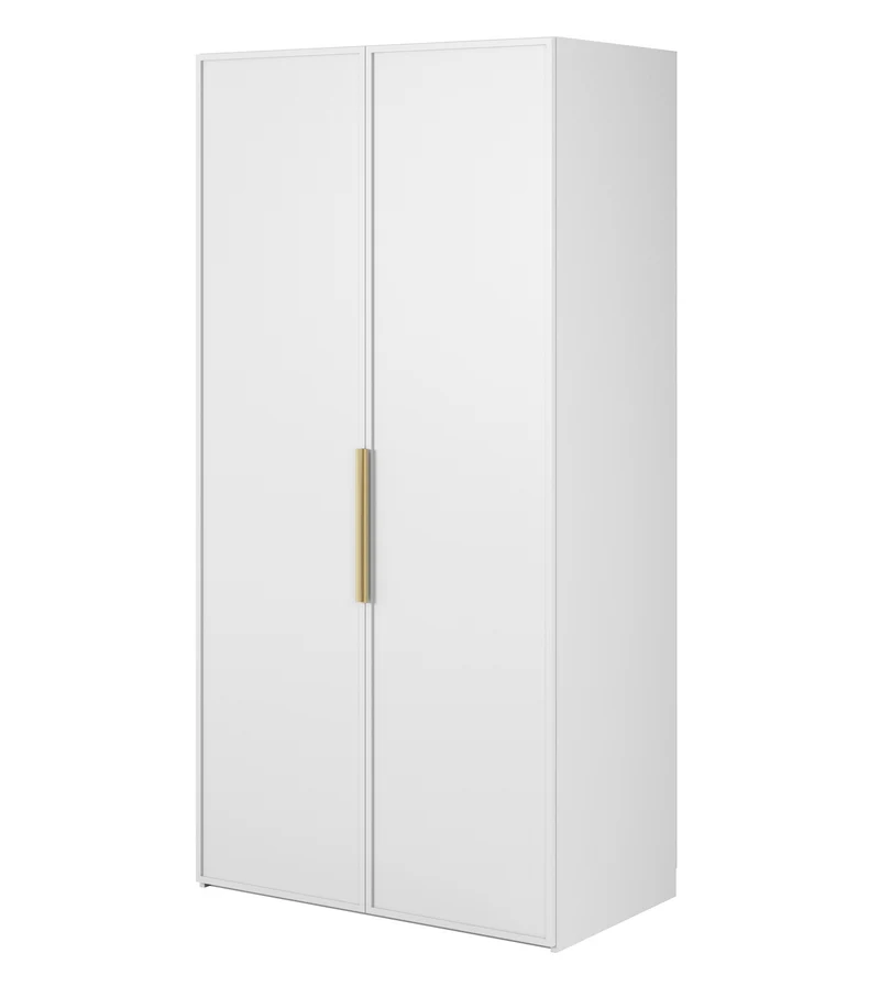 Zweiflügeliger Kleiderschrank Frame mit Kleiderstange, Regalen und Container 100 cm Weiß