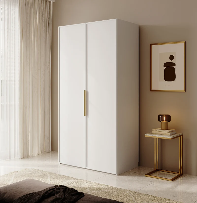 Zweiflügeliger Kleiderschrank Frame mit Kleiderstange, Regalen und Container 100 cm Weiß