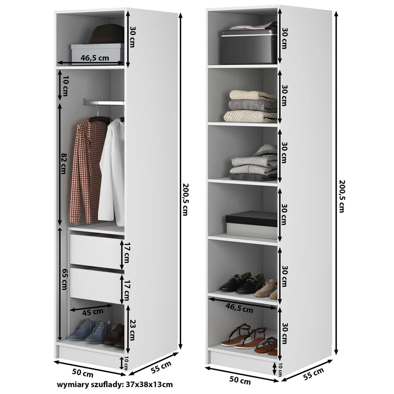Zweiflügeliger Kleiderschrank Frame mit Kleiderstange, Regalen und Schubladencontainer 100 cm Schwarz