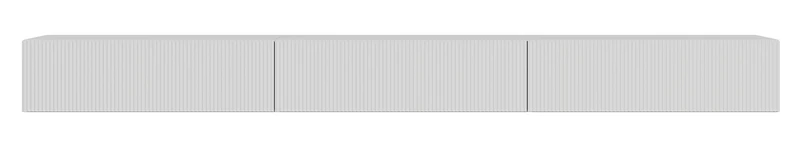 Hängender dreitüriger Veldio TV-Schrank mit geriffelter Front, 300 cm, weiß