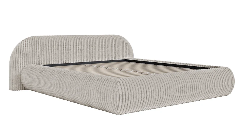 Polsterbett 140x200 cm Shels Low in grau-beige, dicker Cordstoff
