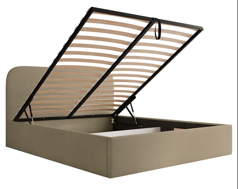 Polsterbett 160x200 cm Sonvivo mit Bettkasten, dunkelbeiger Chenille-Stoff, Metallrahmen