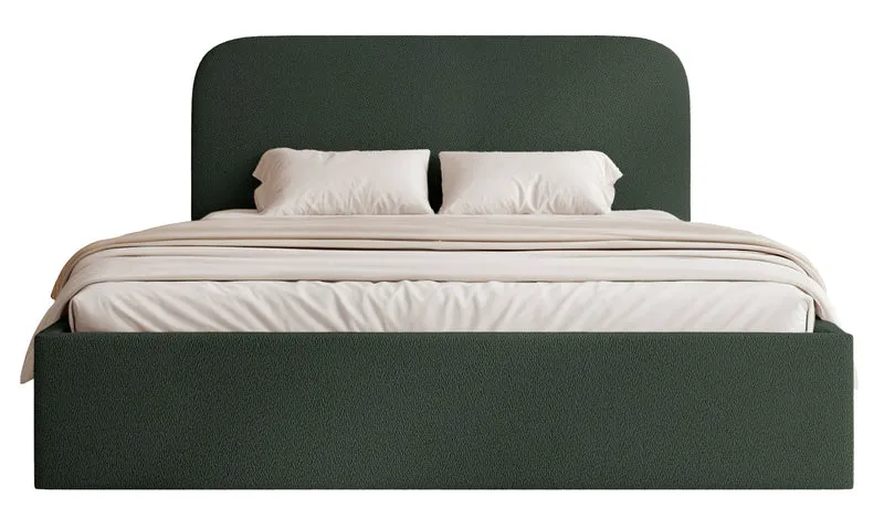 Polsterbett 160x200 cm Sonvivo mit Bettkasten, dunkelgrüner Chenille-Stoff, Metallrahmen