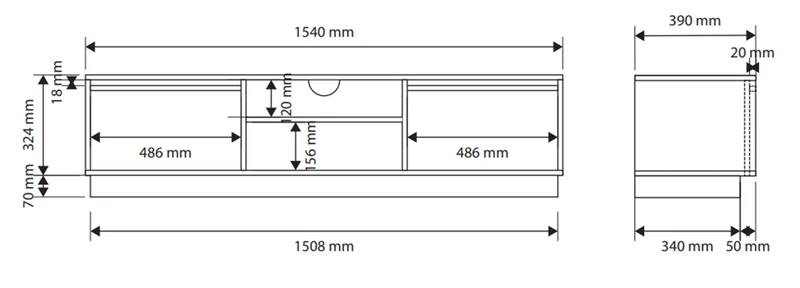 Zweitrüriger TV-Schrank Evo mit Schublade, 154 cm, Kaschmir auf Sockel