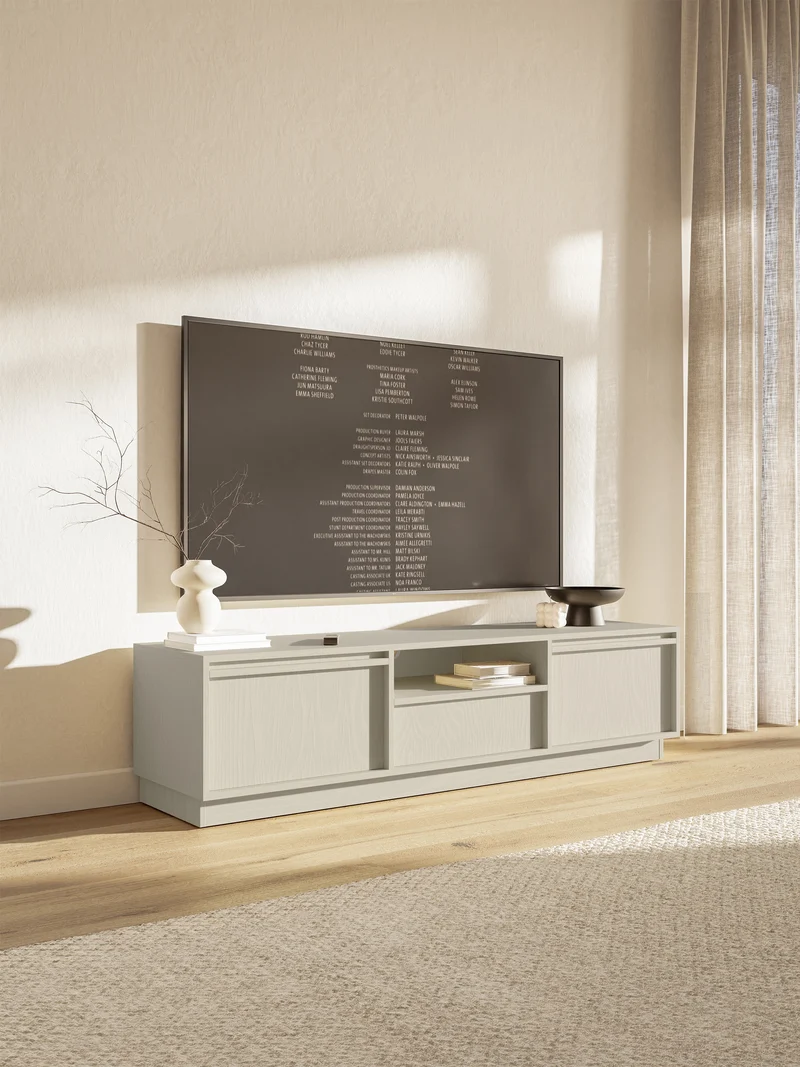 Zweiturige RTV-Kommode Evo mit Schublade, 154 cm, sandbeige auf Sockel