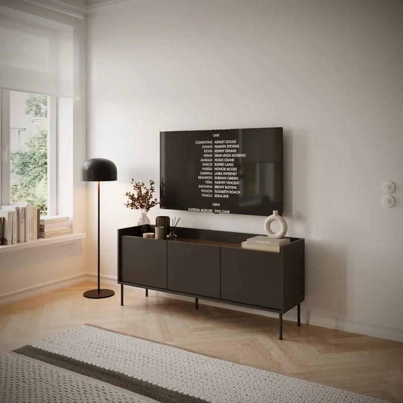 TV-Schrank Tovi, dreitürig, 140 cm, Schwarz/Wisconsin-Nussbaum