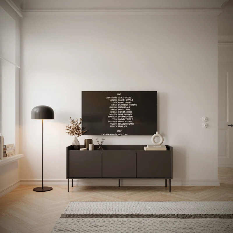 TV-Schrank Tovi, dreitürig, 140 cm, Schwarz/Wisconsin-Nussbaum