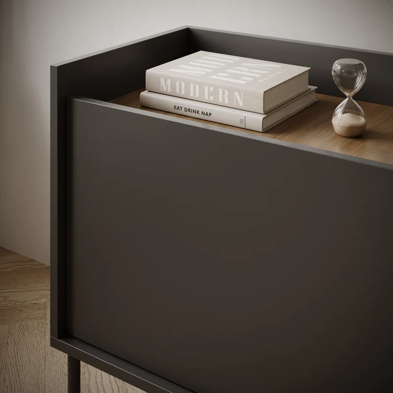 TV-Schrank Tovi, dreitürig, 140 cm, Schwarz/Wisconsin-Nussbaum