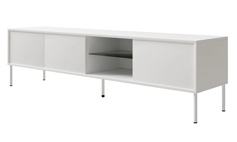Drehtüriger TV-Schrank Modity mit Glasablage und Beleuchtung, 175 cm, weiß
