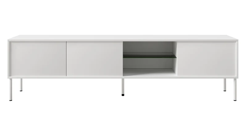 Drehtüriger TV-Schrank Modity mit Glasablage und Beleuchtung, 175 cm, weiß