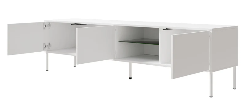 Drehtüriger TV-Schrank Modity mit Glasablage und Beleuchtung, 175 cm, weiß