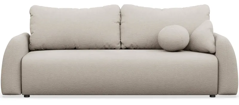 Dreisitziges ausklappbares Sofa Nubelle mit Stauraum, hellbeiger hydrophober Chenillestoff