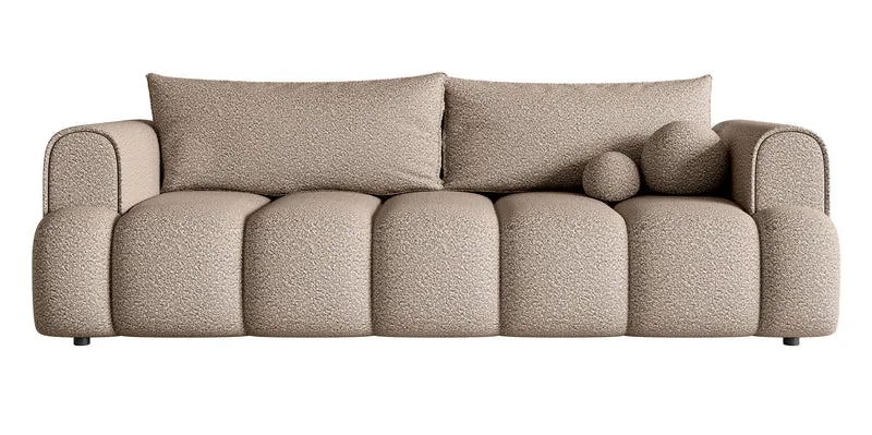 Drei-Sitzer-Sofa Dandelino mit Schlafunktion, dunkelbeige Bouclé