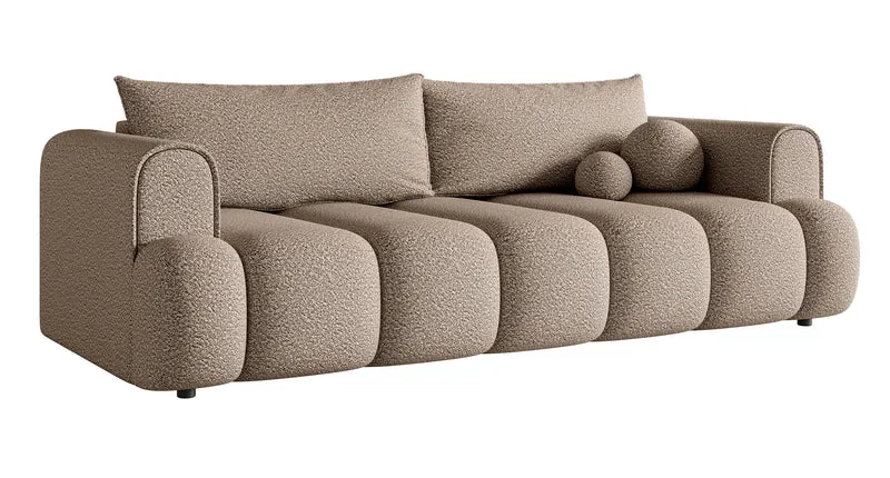 Drei-Sitzer-Sofa Dandelino mit Schlafunktion, dunkelbeige Bouclé
