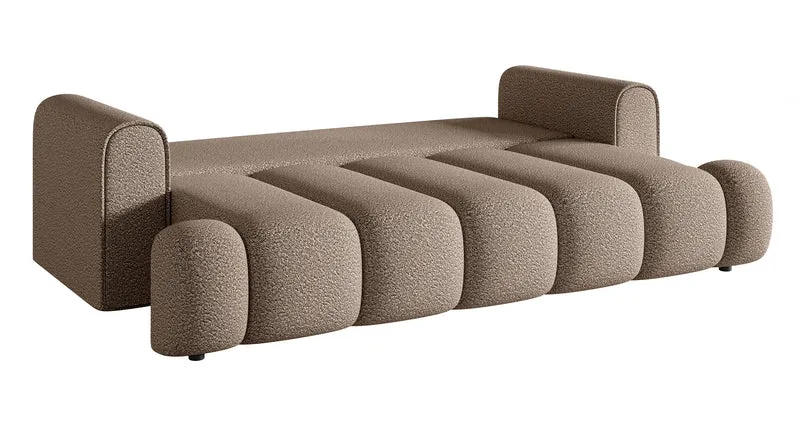 Drei-Sitzer-Sofa Dandelino mit Schlafunktion, dunkelbeige Bouclé