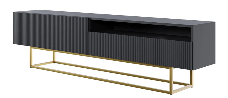 TV-Schrank Veldio mit gefräster Front und Nische, 175 cm, Schwarz mit goldenen Beinen