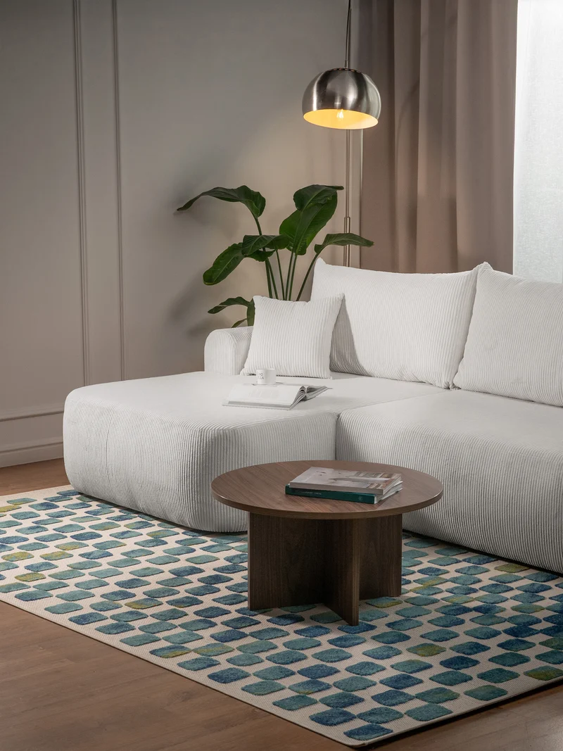 Ecksofa mit Schlaffunktion Ovo Cord, L-förmig, linksseitig, mit Stauraum, weißer Cordstoff