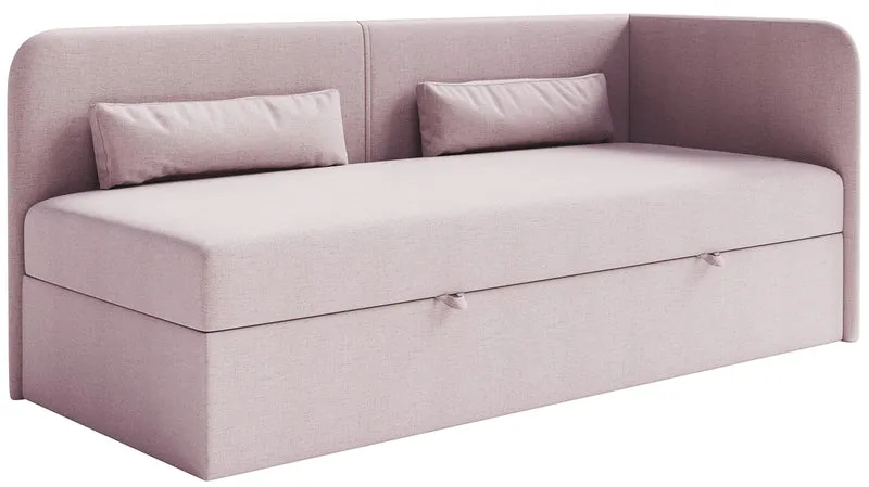 Jugendbett 90x200 cm Calmmo rechtsseitig mit Stauraum, rosa, hydrophobes Chenille