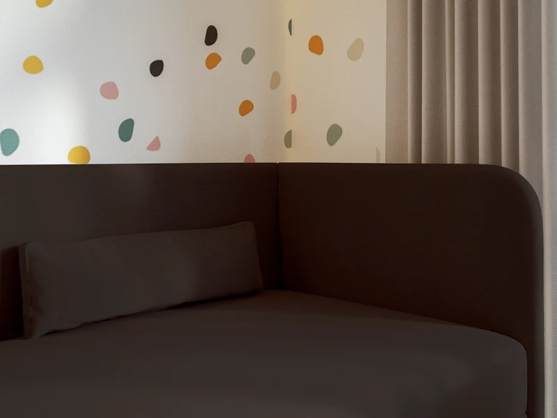 Jugendbett 90x200 cm Calmmo, rechtsseitig mit Stauraum, dunkelbrauner hydrophober Chenille-Bezug