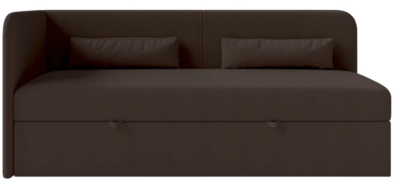Jugendbett 90x200 cm Calmmo linksseitig mit Stauraum, dunkelbrauner hydrophober Chenillebezug