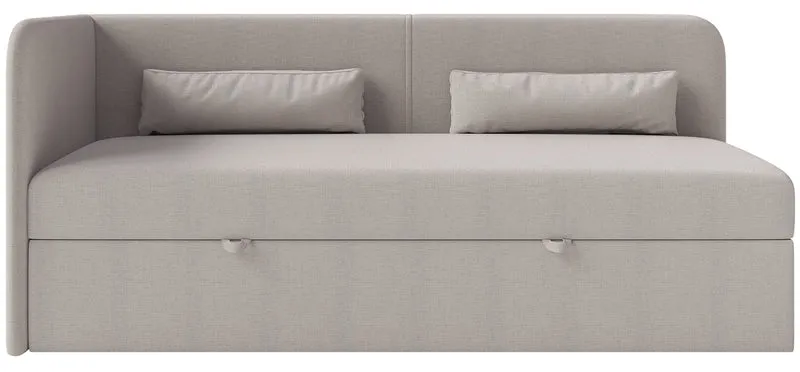 Jugendbett 90x200 cm Calmmo linksseitig mit Stauraum, dunkelbeige Chenille, wasserabweisend