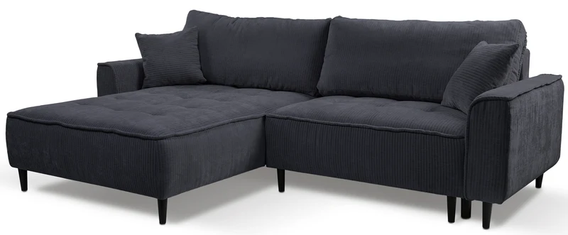 Ecksofa mit Schlaffunktion Blues, L-förmig, linksseitig, mit Stauraum, grafitfarbener Cordstoff