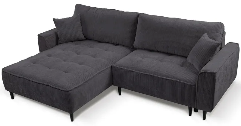Ecksofa mit Schlaffunktion Blues, L-förmig, linksseitig, mit Stauraum, grafitfarbener Cordstoff
