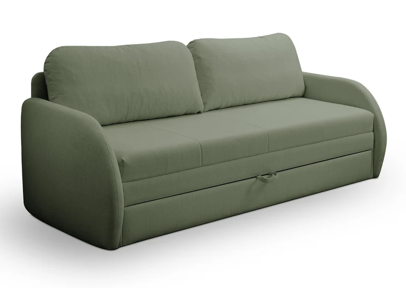 Dreisitziges ausklappbares Sofa Diego in Salbeigrün, Geflecht
