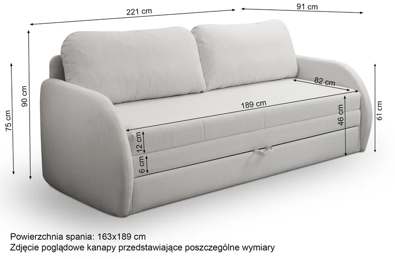 Drei-Sitzer-Schlafsofa Diego in Creme, Geflecht