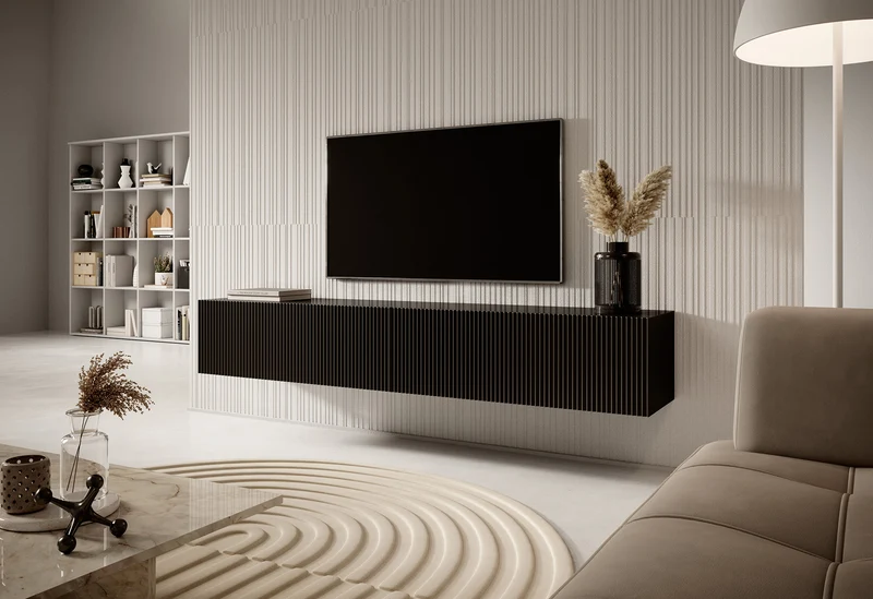 TV-Schrank Veldio mit gefräster Front 175 cm Schwarz, hängend