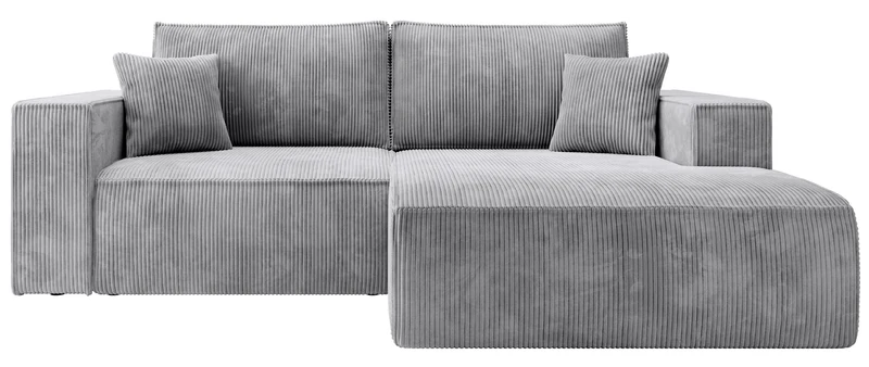 Ecksofa mit Schlaffunktion Farese Mini, L-förmig, rechtsseitig, mit Stauraum, hellgrauer Cordstoff