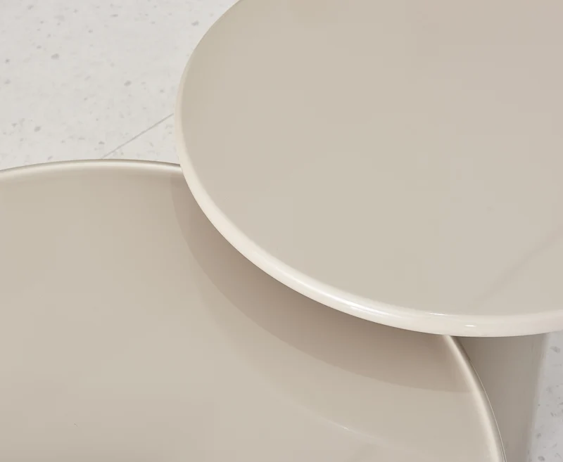 Runder Couchtisch Roulness 80 cm, hellbeige, hoher Glanz