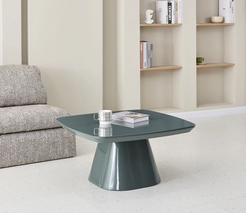 Adievent Couchtisch 80x80 cm in Grau-Grün mit Hochglanz-Finish