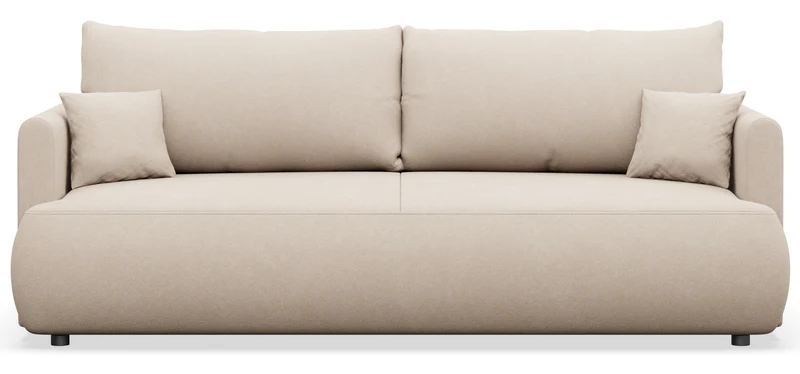 Dreisitziges ausklappbares Sofa Ovo Mini mit Stauraum, cremefarbener Chenille-Stoff, pflegeleicht