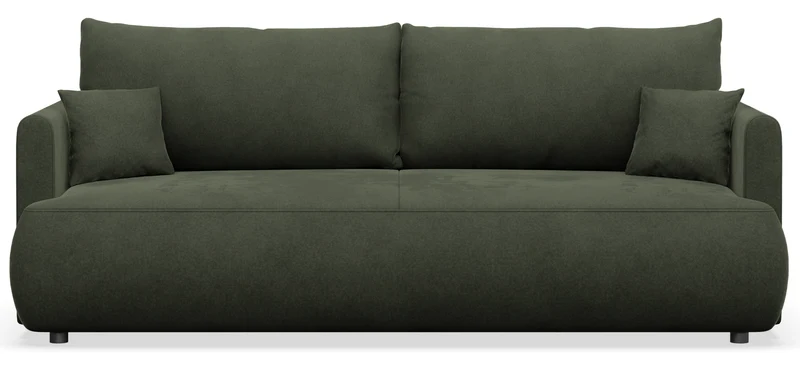 Dreisitziges ausklappbares Sofa Ovo Mini mit Stauraum, olivgrüner, pflegeleichter Samt