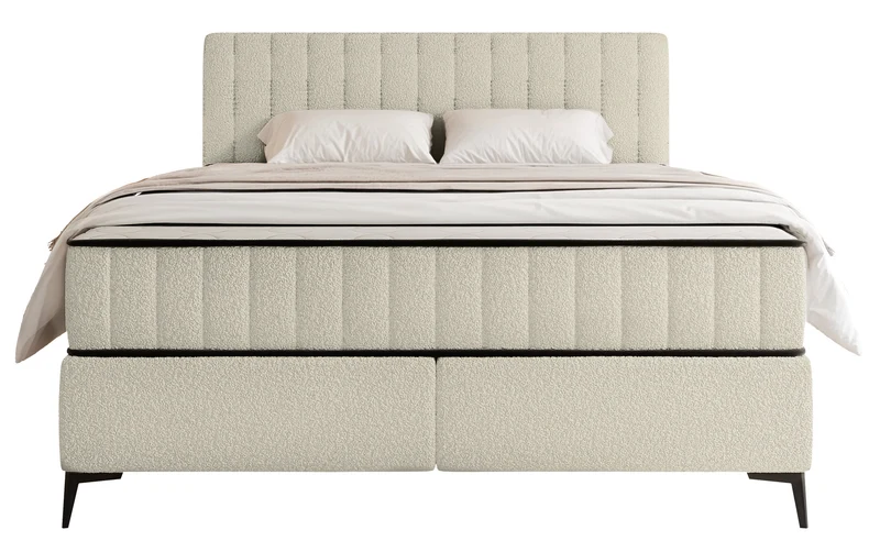 Kontinentales Bett 160x200 cm Mufasso mit Stauraum, hellbeiges Bouclé