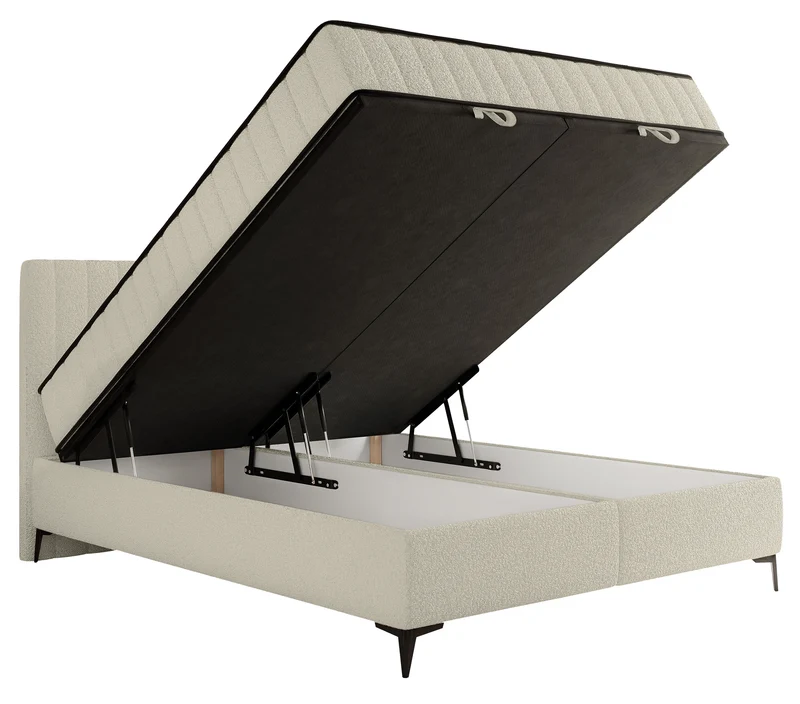 Kontinentales Bett 160x200 cm Mufasso mit Stauraum, hellbeiges Bouclé