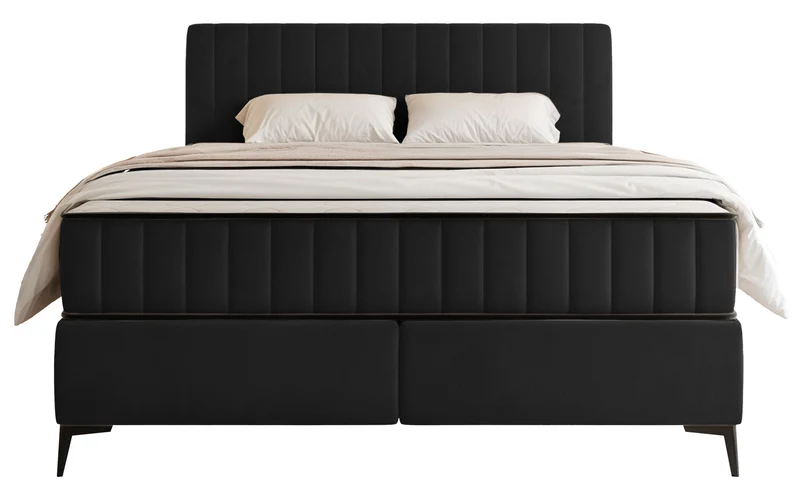 Kontinentalbett 160x200 cm Mufasso mit Stauraum, schwarzer hydrophober Samt