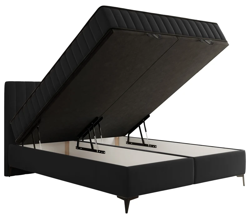 Kontinentalbett 180x200 cm Mufasso mit Stauraum, schwarzer Velours, wasserabweisend