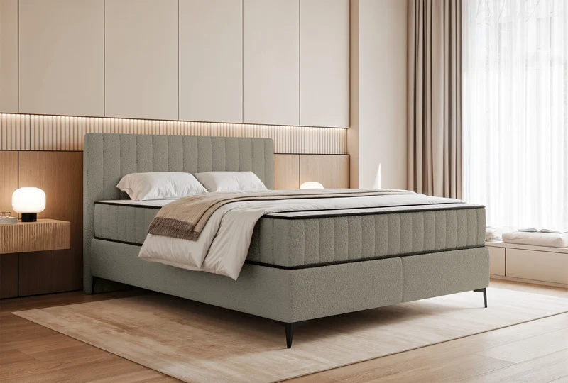 Kontinentalbett 160x200 cm Mufasso mit Stauraum, dunkelbeige Bouclé