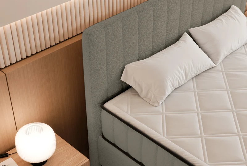Kontinentalbett 160x200 cm Mufasso mit Stauraum, dunkelbeige Bouclé