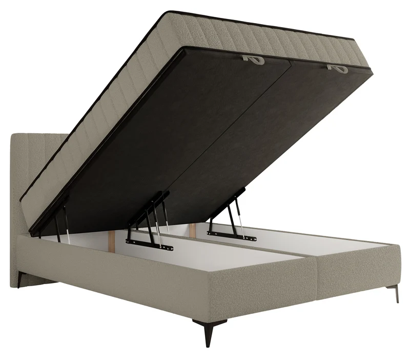 Kontinentalbett 160x200 cm Mufasso mit Stauraum, dunkelbeige Bouclé
