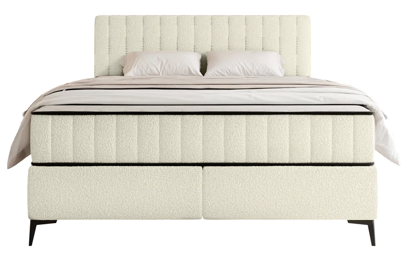 Kontinentales Bett 180x200 cm Mufasso mit Stauraum, cremefarbenes Bouclé