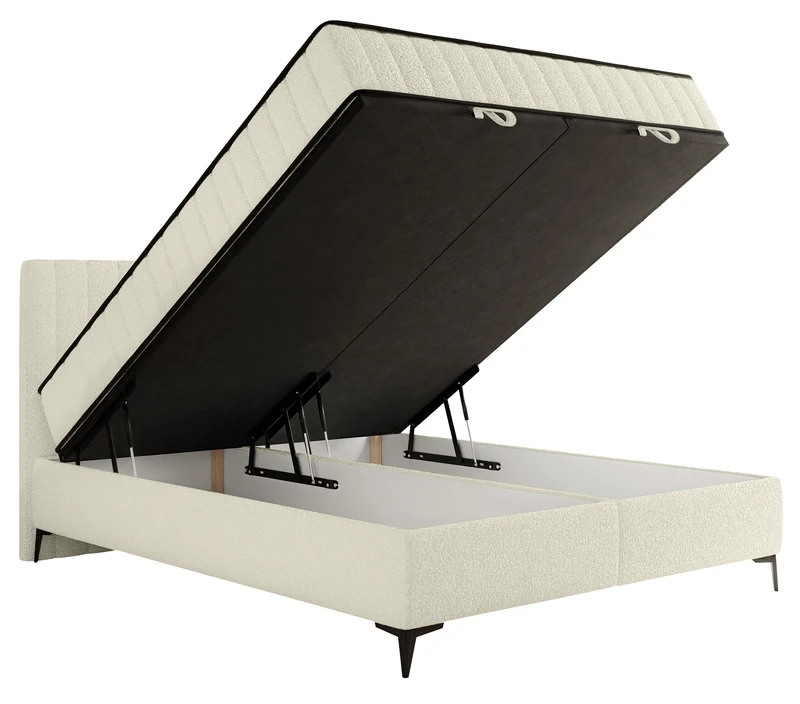 Kontinentales Bett 180x200 cm Mufasso mit Stauraum, cremefarbenes Bouclé