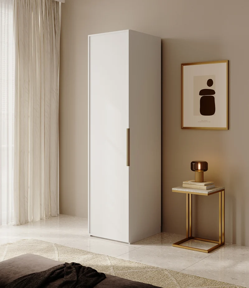 Einzeltüriger Frame-Schrank mit 50 cm Kleiderstange, Weiß